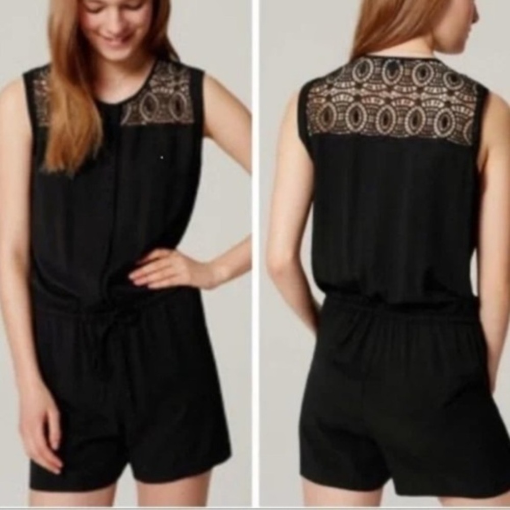 LOFT Black Lace Yoke Sleeveless Romper